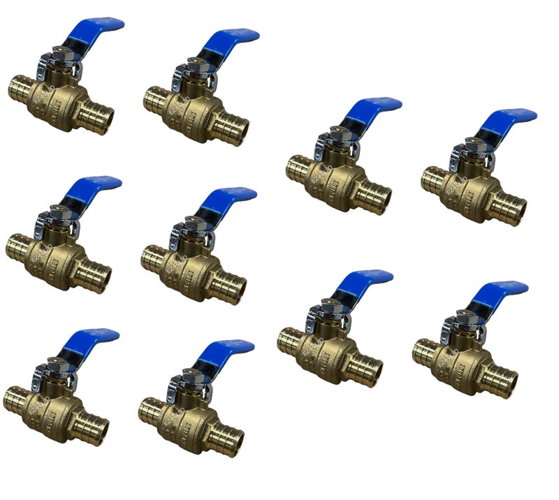 EZ-FLUID (10-Pack) EZ-Fluid 1/2 Inch PEX Ball Valve, LF Full Port Brass Shut Off Valve for PEX Tubing, Crimp Connection. - Image 1